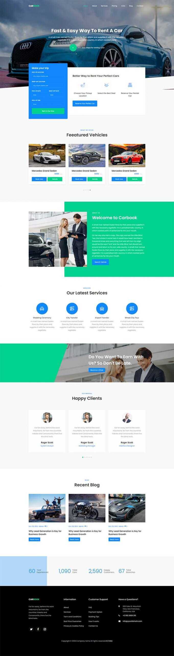Bootstrap4汽车接送租赁服务网站html模板 一点学习助手-零基础自学教程-副业项目-兴趣学习项目资源网