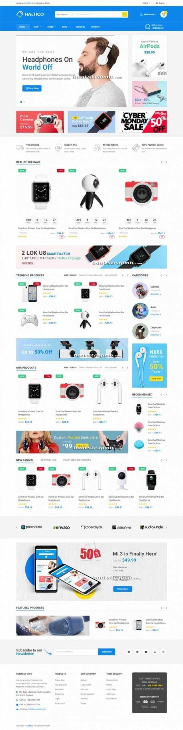 蓝色Bootstrap4大型响应式数码产品设备商城 一点学习助手-零基础自学教程-副业项目-兴趣学习项目资源网