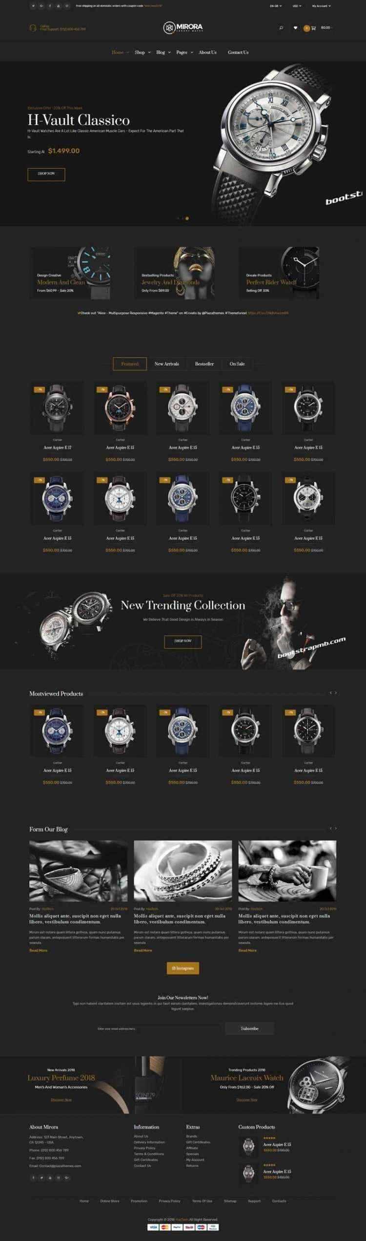 Bootstrap黑色响应式奢侈品手表商城网站 一点学习助手-零基础自学教程-副业项目-兴趣学习项目资源网
