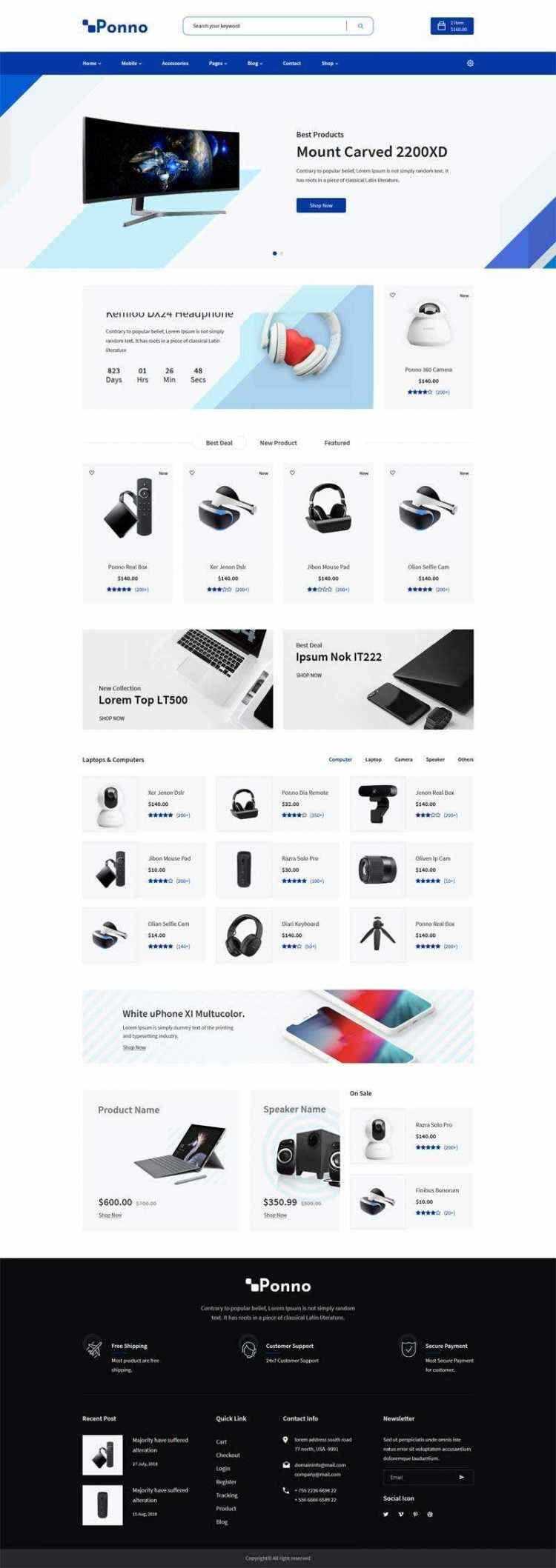 蓝色Bootstrap响应式数码电子产品销售商城 一点学习助手-零基础自学教程-副业项目-兴趣学习项目资源网