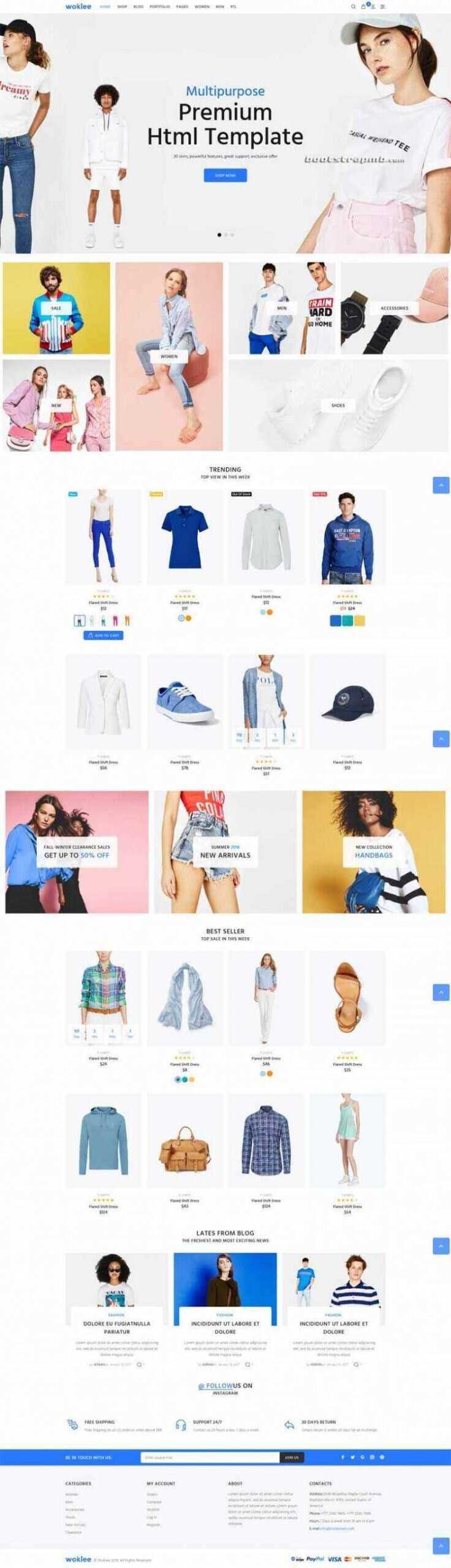 蓝色宽屏Bootstrap响应式服装购物商城 一点学习助手-零基础自学教程-副业项目-兴趣学习项目资源网