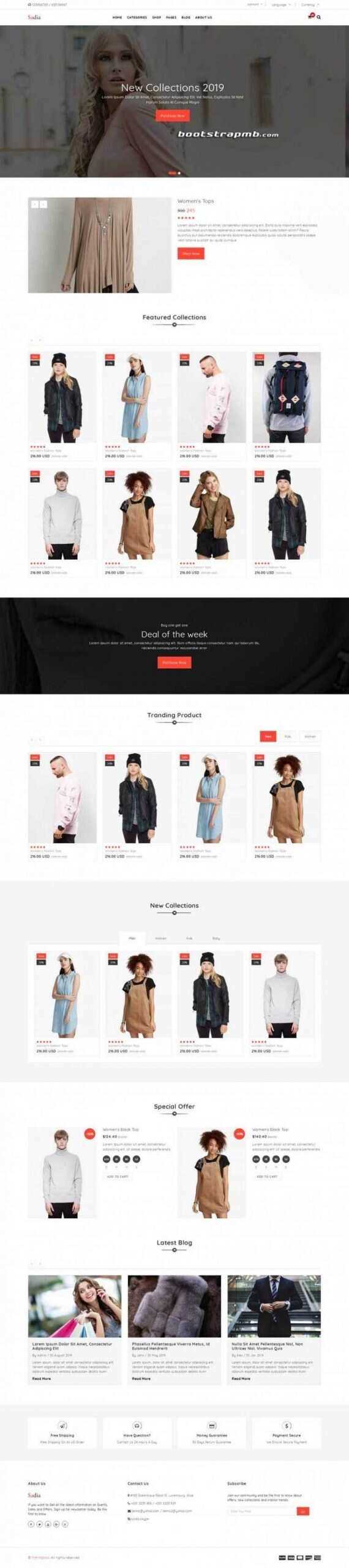 Bootstrap响应式英文服装商城 一点学习助手-零基础自学教程-副业项目-兴趣学习项目资源网