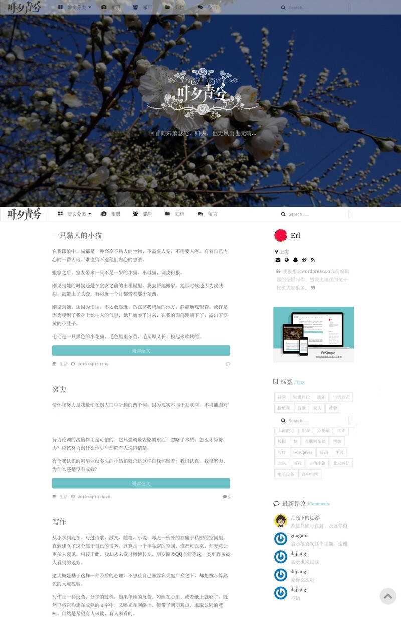 wordpress极简优秀的博客主题–ErlSimpleV1.5主题 一点学习助手-零基础自学教程-副业项目-兴趣学习项目资源网