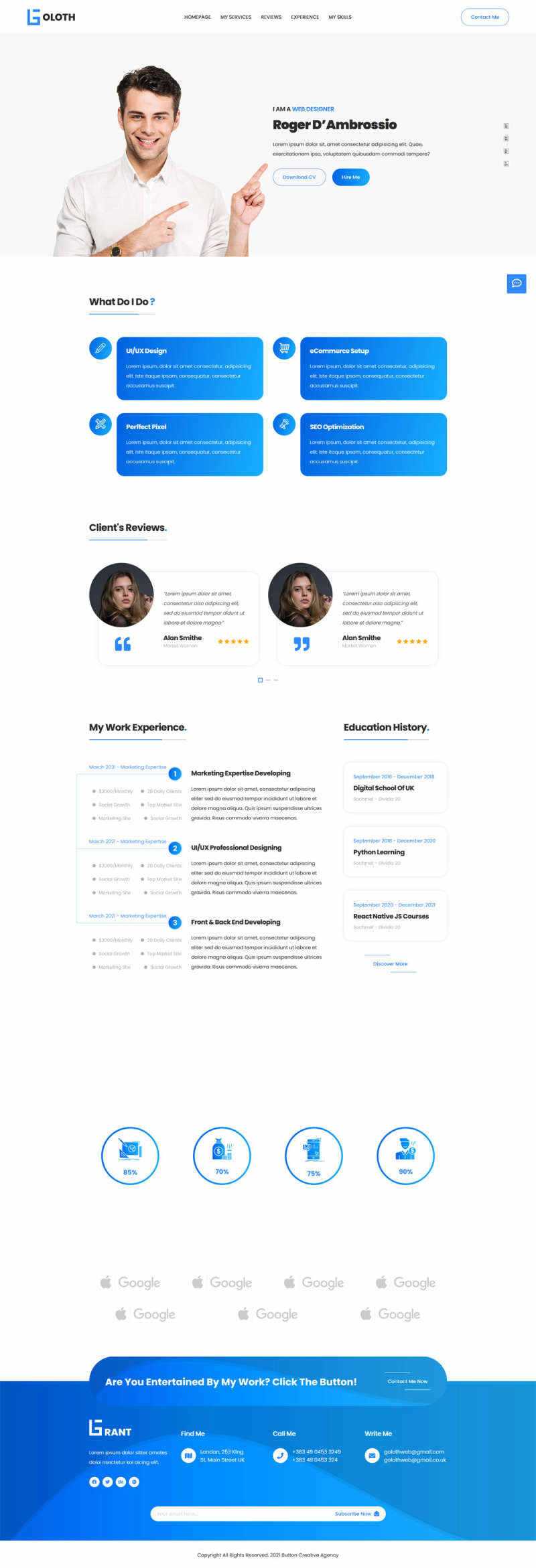 bootstrap多功能响应式个人简历单页html模板 一点学习助手-零基础自学教程-副业项目-兴趣学习项目资源网