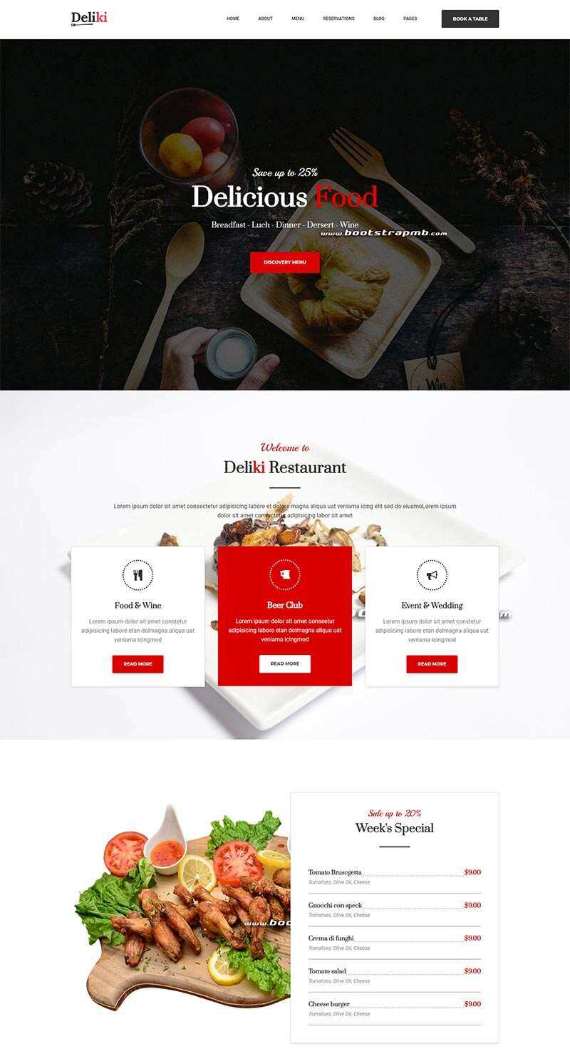 Bootstrap大气餐饮美食网站html模板 一点学习助手-零基础自学教程-副业项目-兴趣学习项目资源网