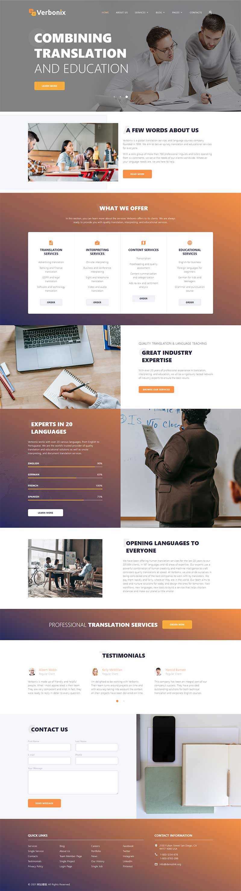 bootstrap4翻译机构服务公司网站html模板 一点学习助手-零基础自学教程-副业项目-兴趣学习项目资源网