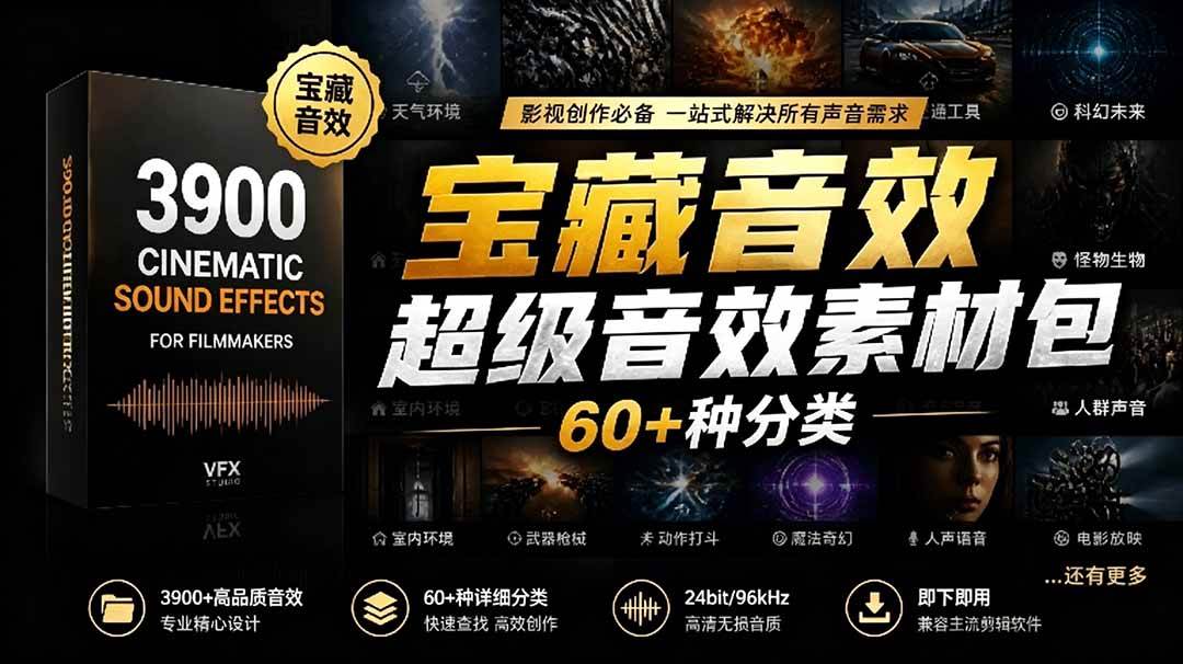 (5.31)宝藏音效合集包！60+多种音效分类，共计3900个，分类清晰，全中文分类，高品质剪辑音效素材包