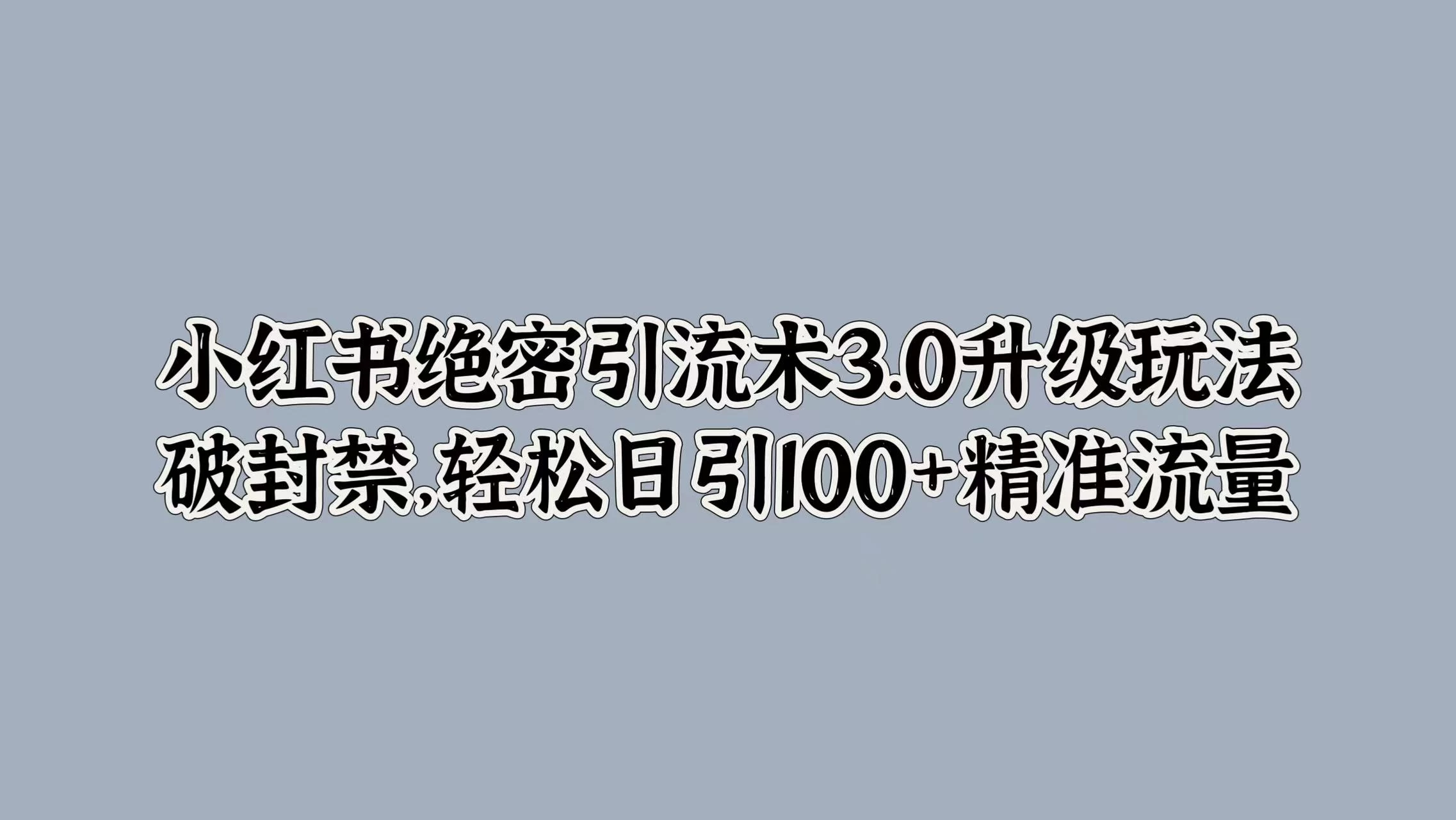 小红书绝密引流术3.0升级玩法，破封禁，轻松日引100+精准流量 一点学习助手-零基础自学教程-副业项目-兴趣学习项目资源网