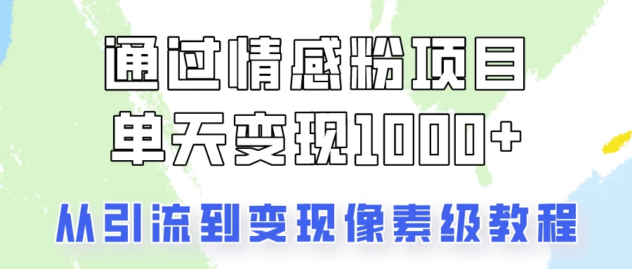 关于情感粉变现项目，我是怎么做到单天赚1000+的？从引流到变现像素级教程 一点学习助手-零基础自学教程-副业项目-兴趣学习项目资源网