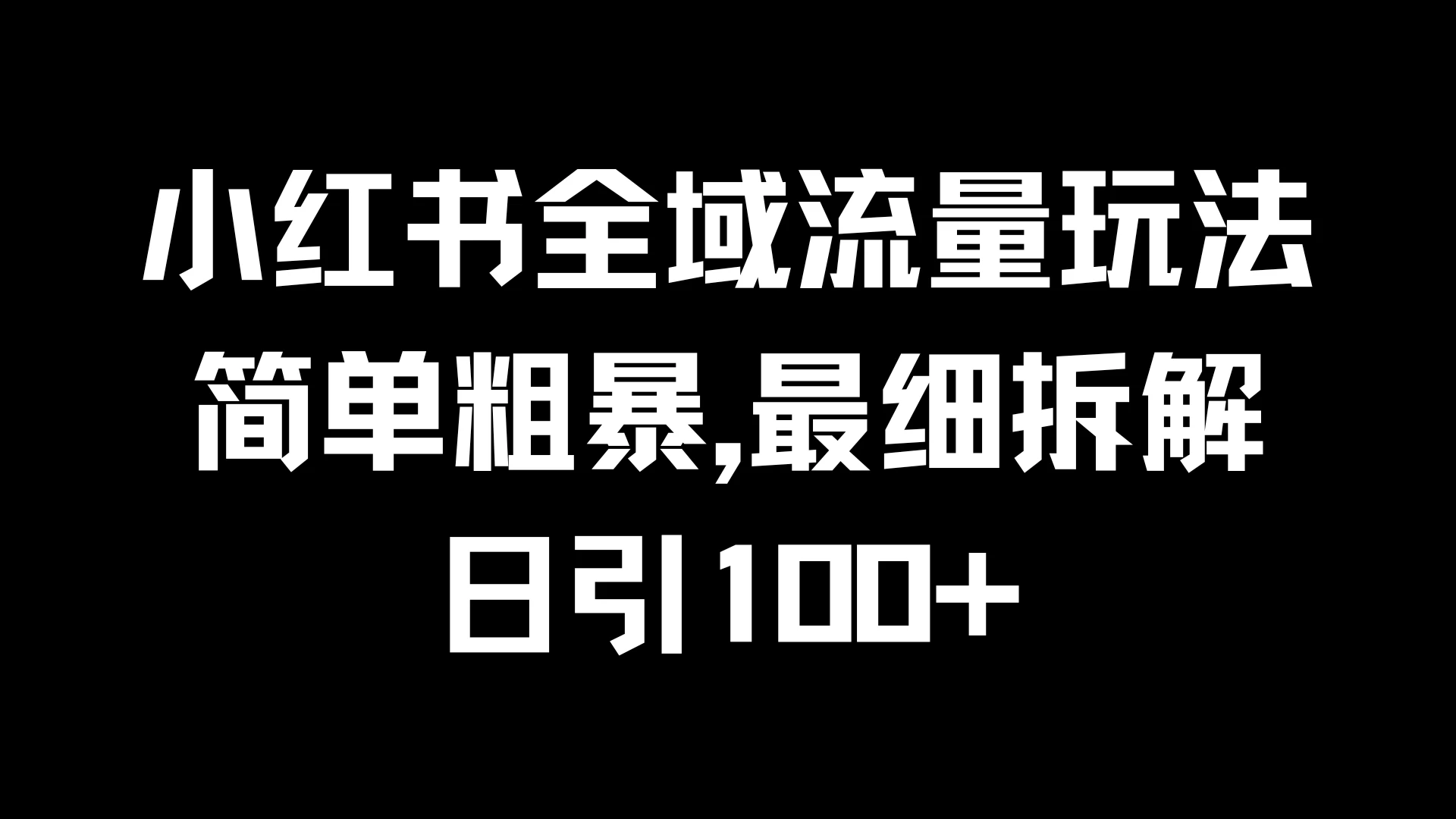 小红书全域流量玩法，简单粗暴，日引100+ 一点学习助手-零基础自学教程-副业项目-兴趣学习项目资源网
