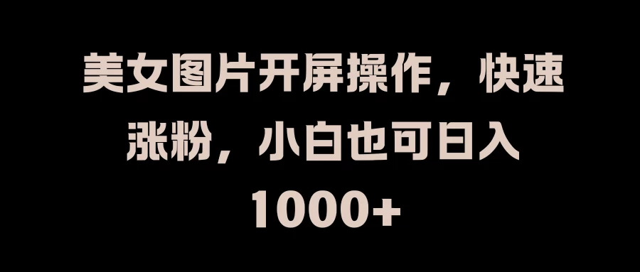 美女图片开屏操作,快速涨粉,小白也可日入1000+ 一点学习助手-零基础自学教程-副业项目-兴趣学习项目资源网