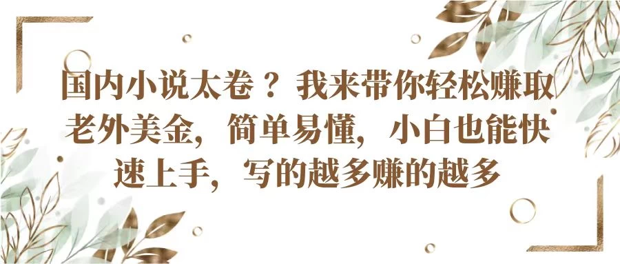 国内小说太卷 ？我来带你轻松赚取老外美金简单易懂，小白也能快速上手，写的越多赚的越多 一点学习助手-零基础自学教程-副业项目-兴趣学习项目资源网