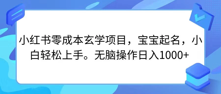 小红书零成本玄学项目，宝宝起名，小白轻松上手，无脑操作日入1000+ 一点学习助手-零基础自学教程-副业项目-兴趣学习项目资源网