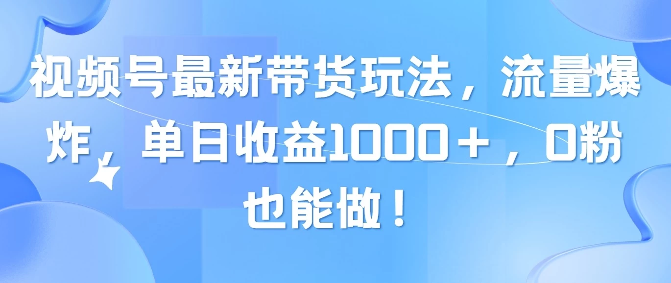 视频号最新带货玩法，流量爆炸，单日收益1000＋，0粉也能做！ 一点学习助手-零基础自学教程-副业项目-兴趣学习项目资源网