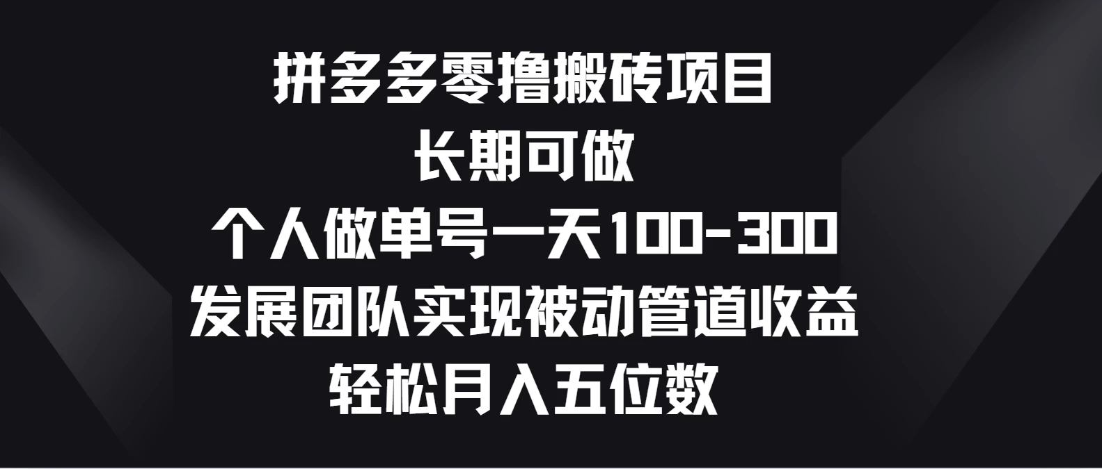 拼多多零撸搬砖项目，长期可做，个人做单号一天100-300，发展团队实现被动管道收益，轻松月入五位数 一点学习助手-零基础自学教程-副业项目-兴趣学习项目资源网