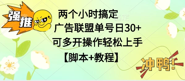 广告联盟掘金，每天2小时稳定收益单号30+可多开，轻松上手，全套详细【脚本+教程】 一点学习助手-零基础自学教程-副业项目-兴趣学习项目资源网
