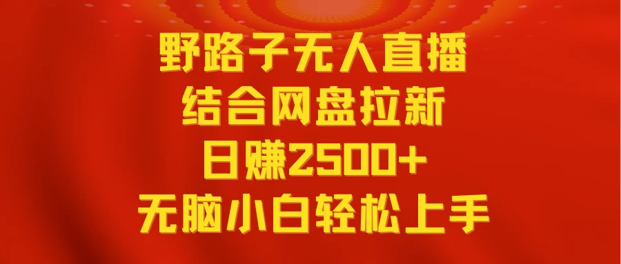 无人直播野路子结合网盘拉新，日赚2500+多平台变现，小白无脑轻松上手操作 一点学习助手-零基础自学教程-副业项目-兴趣学习项目资源网