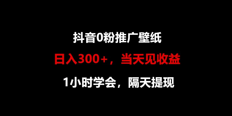 日入300+，抖音0粉推广壁纸，1小时学会，当天见收益，隔天提现 一点学习助手-零基础自学教程-副业项目-兴趣学习项目资源网