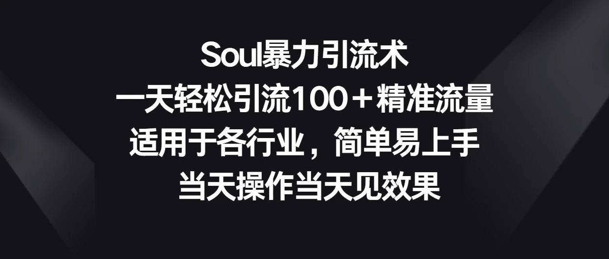 Soul暴力引流术，一天轻松引流100＋精准流量，适用于各行业，简单易上手 当天操作当天见效果 一点学习助手-零基础自学教程-副业项目-兴趣学习项目资源网