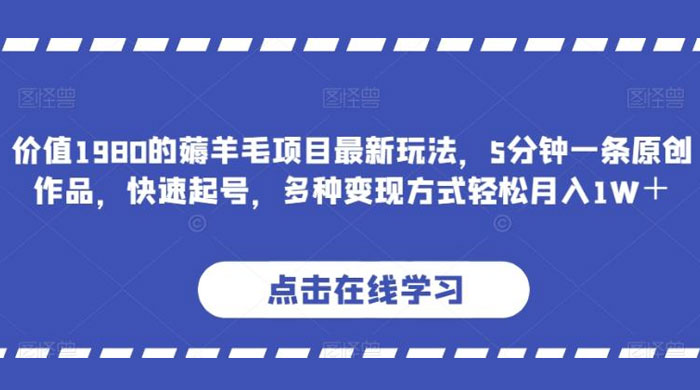 价值 1980 的薅羊毛项目，最新玩法，5 分钟一条原创作品，快速起号，多种变现方式轻松月入 1W+ 一点学习助手-零基础自学教程-副业项目-兴趣学习项目资源网