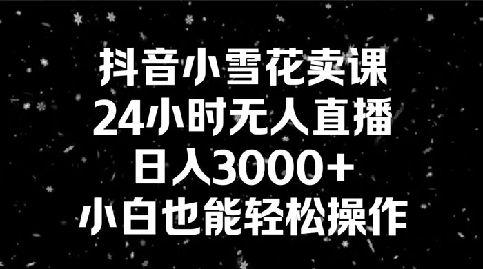 抖音小雪花卖课，24 小时无人直播，日入 3000+ ，小白也能轻松操作 一点学习助手-零基础自学教程-副业项目-兴趣学习项目资源网