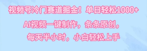 视频号冷门赛道掘金！单日轻松1000+，AI视频一键制作，条条原创，每天半小时，小白轻松上手 一点学习助手-零基础自学教程-副业项目-兴趣学习项目资源网