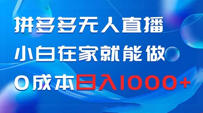 拼多多无人直播，小白在家就能做，0 成本日入 1000+ 一点学习助手-零基础自学教程-副业项目-兴趣学习项目资源网
