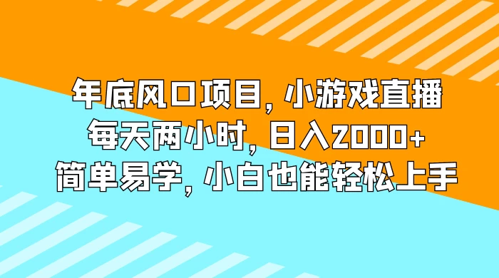 年底风口项目，小游戏直播，每天两小时，日入2000+，简单易学，小白也能轻松上手 一点学习助手-零基础自学教程-副业项目-兴趣学习项目资源网