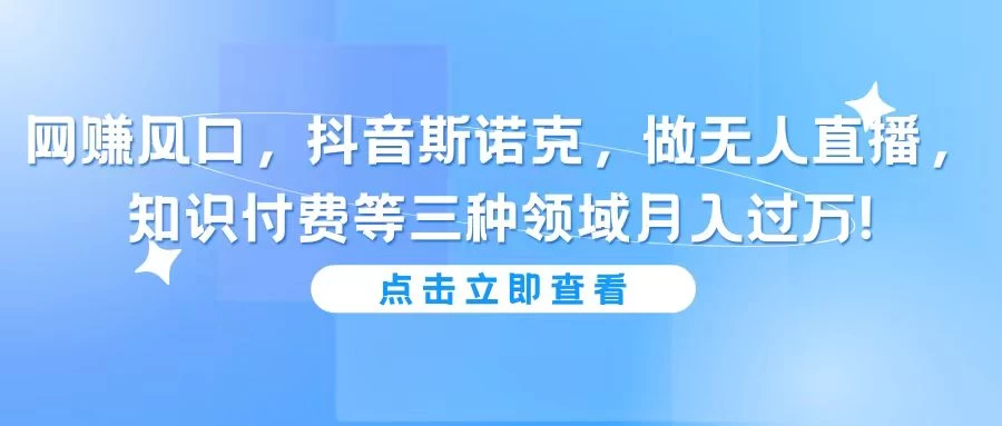 网赚风口,抖音斯诺克,做无人直播,知识付费等三种领域月入过万! 一点学习助手-零基础自学教程-副业项目-兴趣学习项目资源网