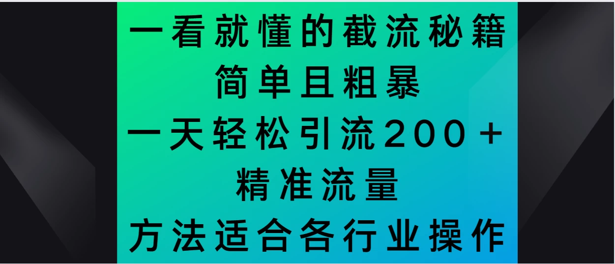 一看就懂的截流秘籍，简单粗暴，一天轻松引流200＋精准流量 方法适合各个行业操作 一点学习助手-零基础自学教程-副业项目-兴趣学习项目资源网