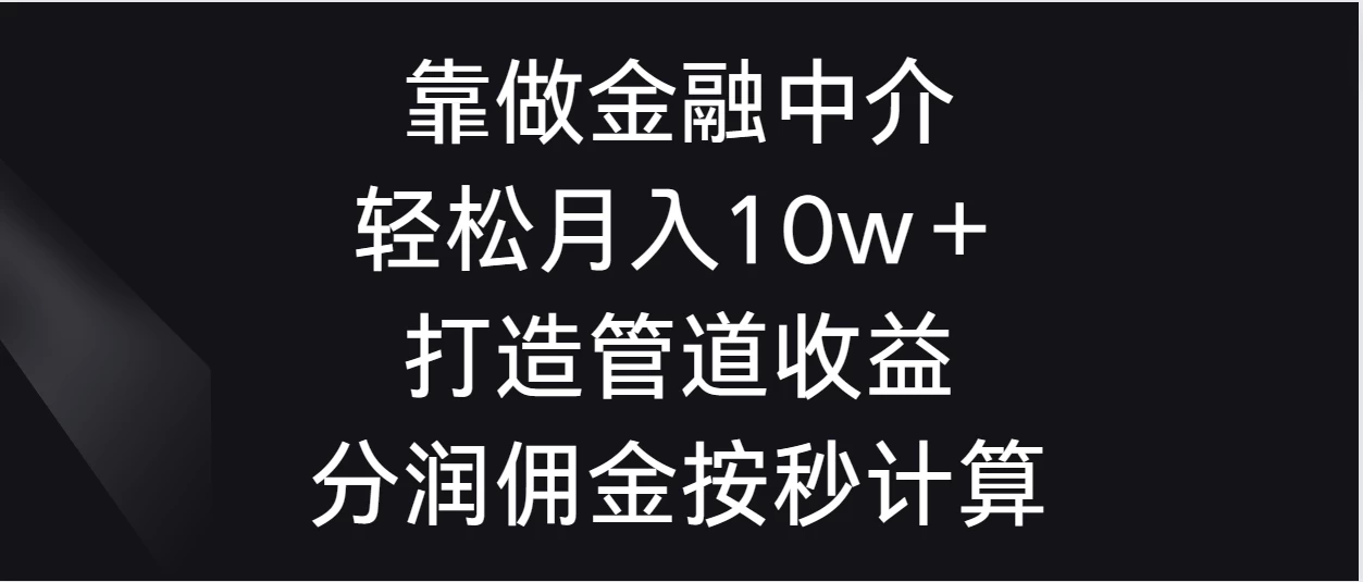 靠做金融中介，轻松月入10w＋打造管道收益，分润佣金按秒计算 一点学习助手-零基础自学教程-副业项目-兴趣学习项目资源网