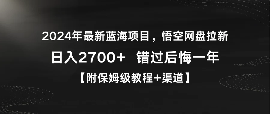 2024年最新蓝海项目，悟空网盘拉新，日入2700+错过后悔一年【附保姆级教程+渠道】 一点学习助手-零基础自学教程-副业项目-兴趣学习项目资源网