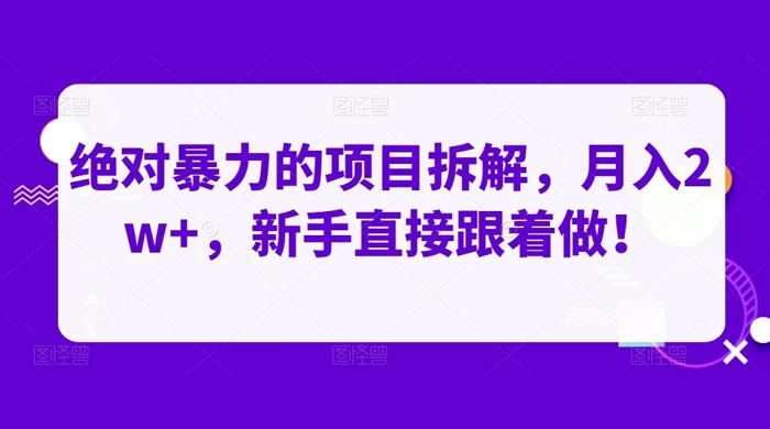 绝对暴力的项目拆解，月入 2w+，新手直接跟着做【揭秘】 一点学习助手-零基础自学教程-副业项目-兴趣学习项目资源网