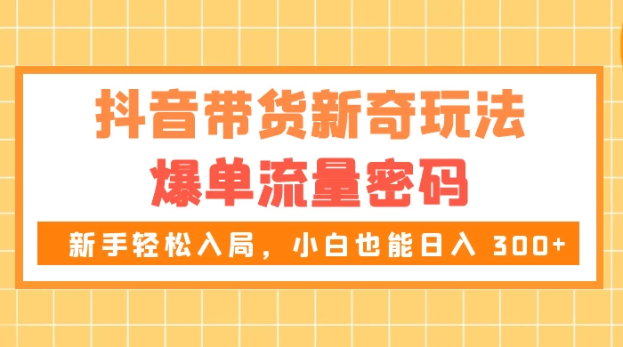 抖音带货新奇玩法，爆单流量密码，新手轻松入局，小白也能日入 300+ 一点学习助手-零基础自学教程-副业项目-兴趣学习项目资源网