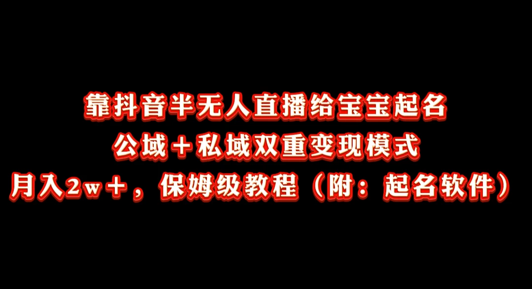 靠抖音半无人直播给宝宝起名，公域＋私域双重变现模式， 月入20000＋，保姆级教程（附：起名软件） 一点学习助手-零基础自学教程-副业项目-兴趣学习项目资源网