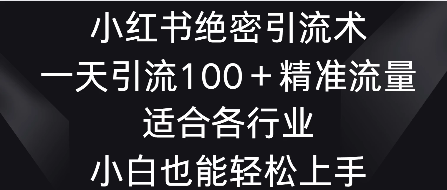 小红书绝密引流术，一天引流100＋精准流量，适合各个行业，小白也能轻松上手 一点学习助手-零基础自学教程-副业项目-兴趣学习项目资源网