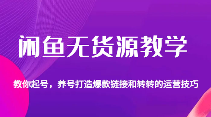 闲鱼无货源电商教学：教你起号，养号打造爆款链接以及转转的运营技巧 一点学习助手-零基础自学教程-副业项目-兴趣学习项目资源网