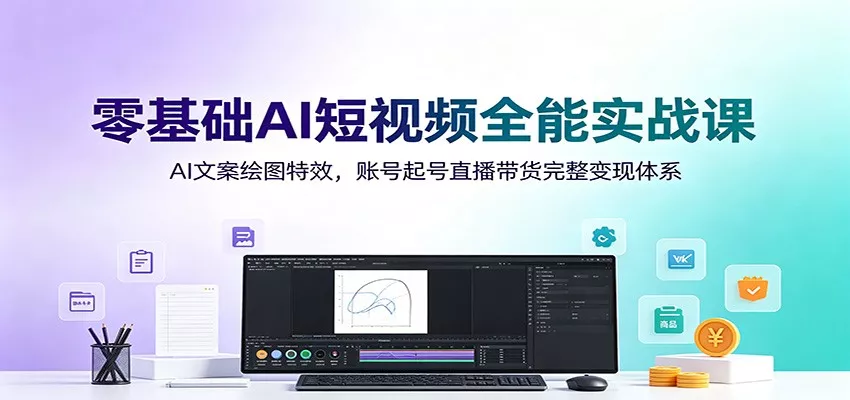 零基础AI短视频全能实战课：AI文案绘图特效，账号起号直播带货完整变现体系 一点学习助手-零基础自学教程-副业项目-兴趣学习-网盘拉新平台-英语启蒙项目资源网