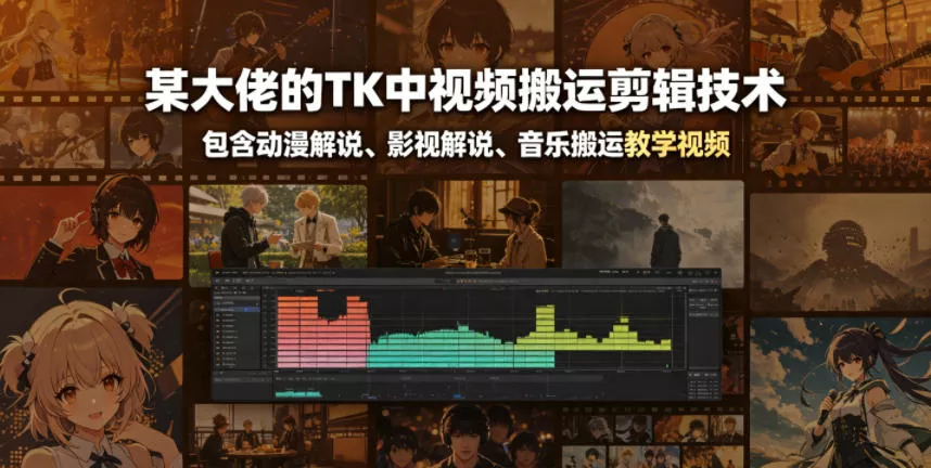 某大佬的TK中视频搬运剪辑技术，包含动漫解说、影视解说、音乐搬运教学视频 一点学习助手-零基础自学教程-副业项目-兴趣学习项目资源网