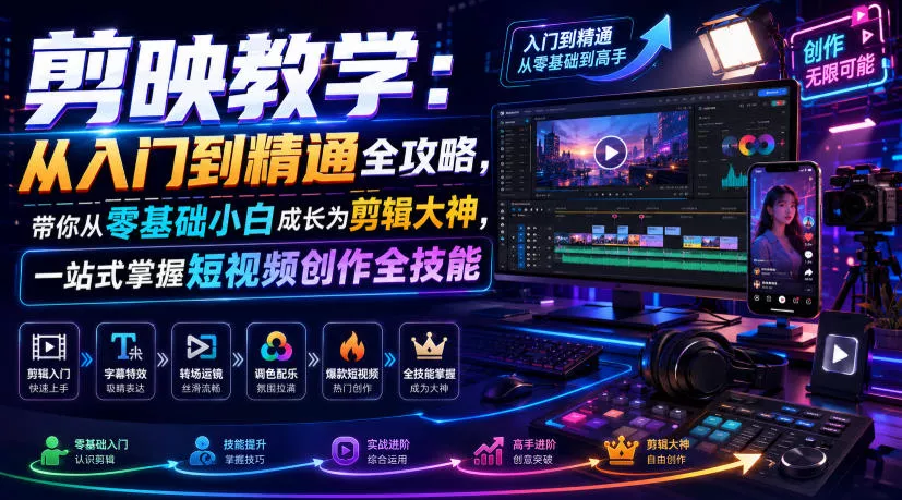 剪映教学：从入门到精通全攻略，带你从零基础小白成长为剪辑大神，一站式掌握短视频创作全技能 一点学习助手-零基础自学教程-副业项目-兴趣学习-网盘拉新平台-英语启蒙项目资源网