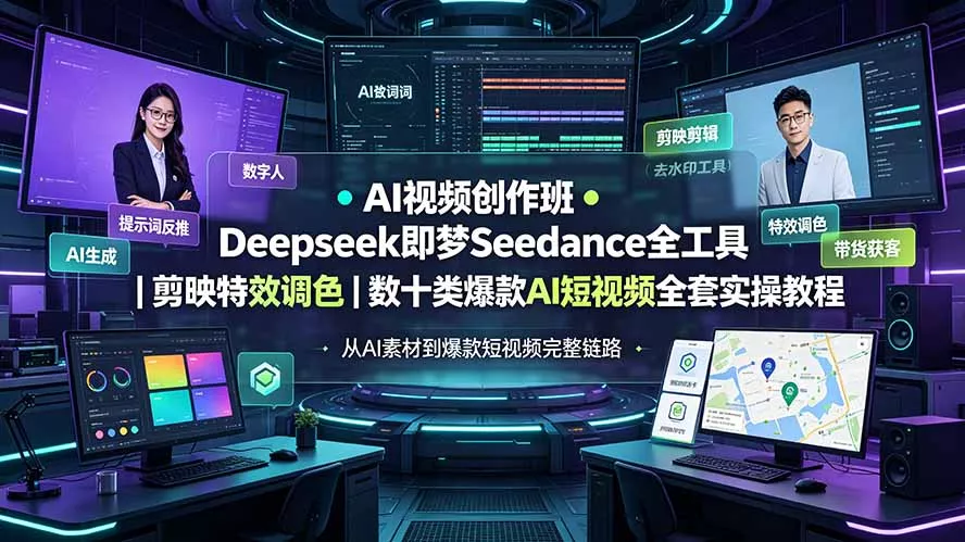 AI视频创作班◆Deepseek即梦Seedance全工具｜剪映特效调色｜数十类爆款AI短视频全套实操教程 一点学习助手-零基础自学教程-副业项目-兴趣学习-网盘拉新平台-英语启蒙项目资源网