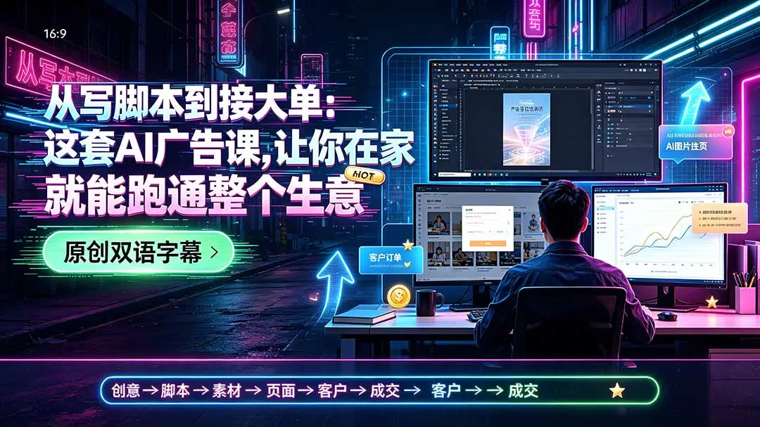 从写脚本到接大单：这套AI广告课，让你在家就能跑通整个生意【原创双语字幕】 一点学习助手-零基础自学教程-副业项目-兴趣学习-网盘拉新平台-英语启蒙项目资源网
