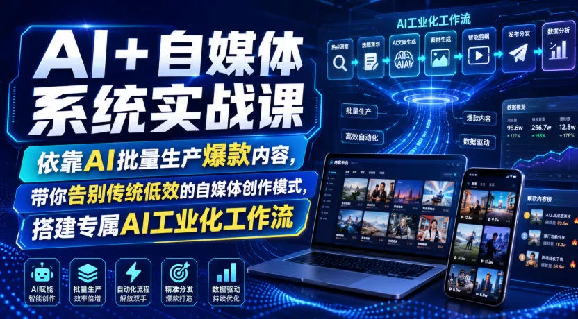 AI+自媒体系统实战课，依靠AI批量生产爆款内容，带你告别传统低效的自媒体创作模式，搭建专属AI工业化工作流 一点学习助手-零基础自学教程-副业项目-兴趣学习-网盘拉新平台-英语启蒙项目资源网