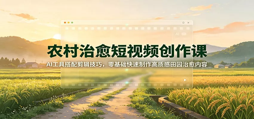 农村治愈短视频创作课：AI工具搭配剪辑技巧，零基础快速制作高质感田园治愈内容 一点学习助手-零基础自学教程-副业项目-兴趣学习-网盘拉新平台-英语启蒙项目资源网