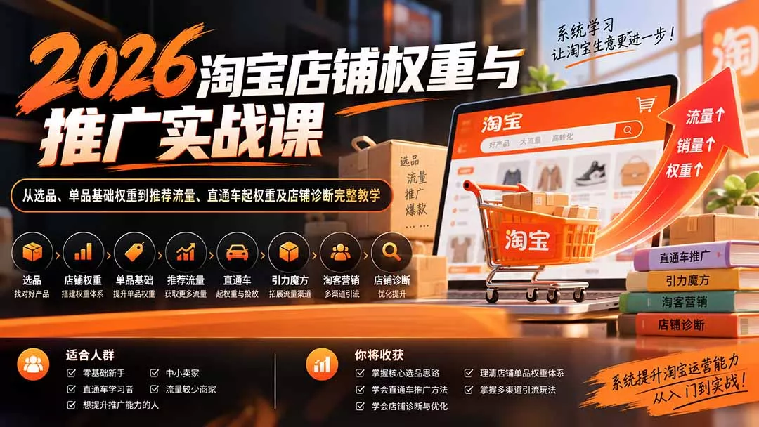 2026淘宝店铺权重与推广实战课：从选品、单品基础权重到推荐流量、直通车起权重及店铺诊断完整教学 一点学习助手-零基础自学教程-副业项目-兴趣学习-网盘拉新平台-英语启蒙项目资源网