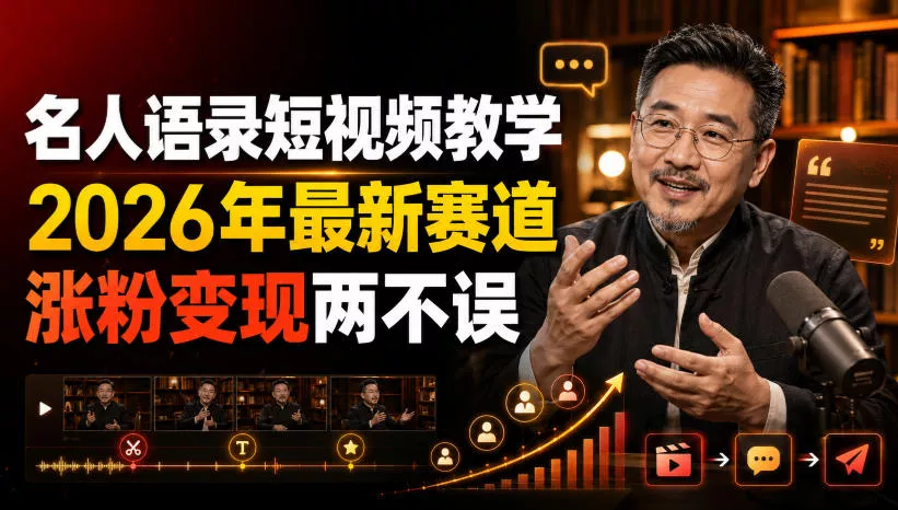 名人语录短视频教学，2026年最新赛道，涨粉变现两不误 一点学习助手-零基础自学教程-副业项目-兴趣学习-网盘拉新平台-英语启蒙项目资源网
