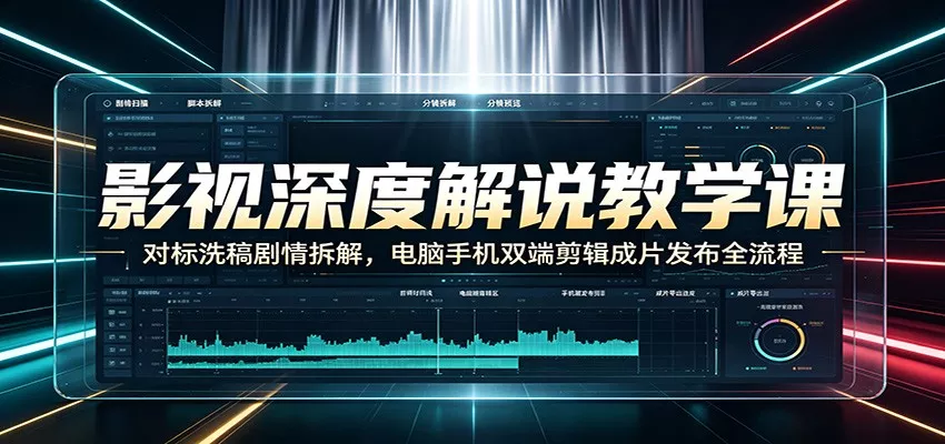 影视深度解说教学课：对标洗稿剧情拆解，电脑手机双端剪辑成片发布全流程 一点学习助手-零基础自学教程-副业项目-兴趣学习-网盘拉新平台-英语启蒙项目资源网