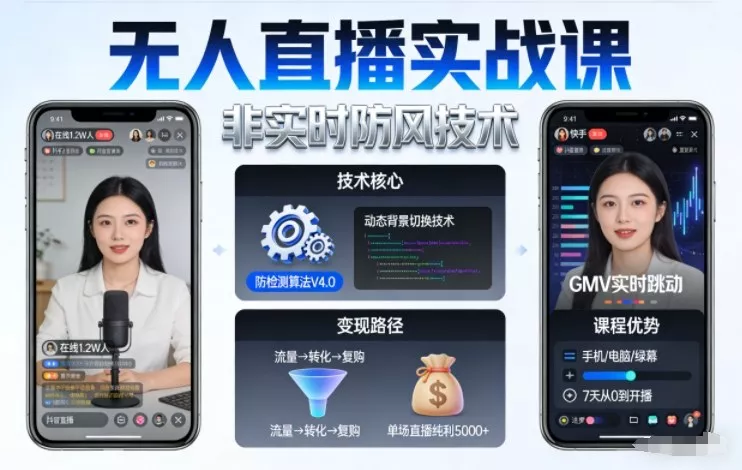 宝子哥无人直播实战课，非实时防风技术，聚焦抖音快手等平台直播带货，轻松开启直播变现之路(更新2026年08月18日) 一点学习助手-零基础自学教程-副业项目-兴趣学习-网盘拉新平台-英语启蒙项目资源网