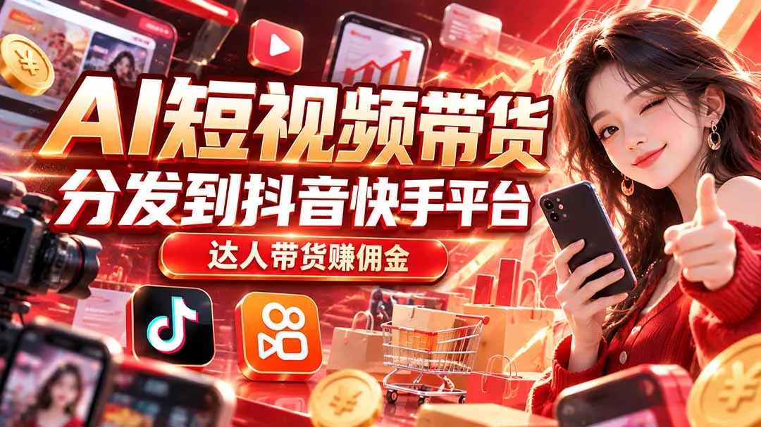 【AI短视频带货】分发到抖音快手平台，达人带货赚佣金 一点学习助手-零基础自学教程-副业项目-兴趣学习-网盘拉新平台-英语启蒙项目资源网