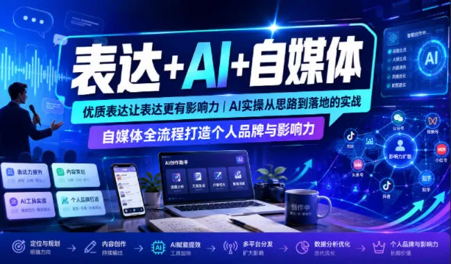 表达+AI+自媒体，优质表达让表达更有影响力|AI实操从思路到落地的实战|自媒体全流程打造个人品牌与影响力 一点学习助手-零基础自学教程-副业项目-兴趣学习-网盘拉新平台-英语启蒙项目资源网